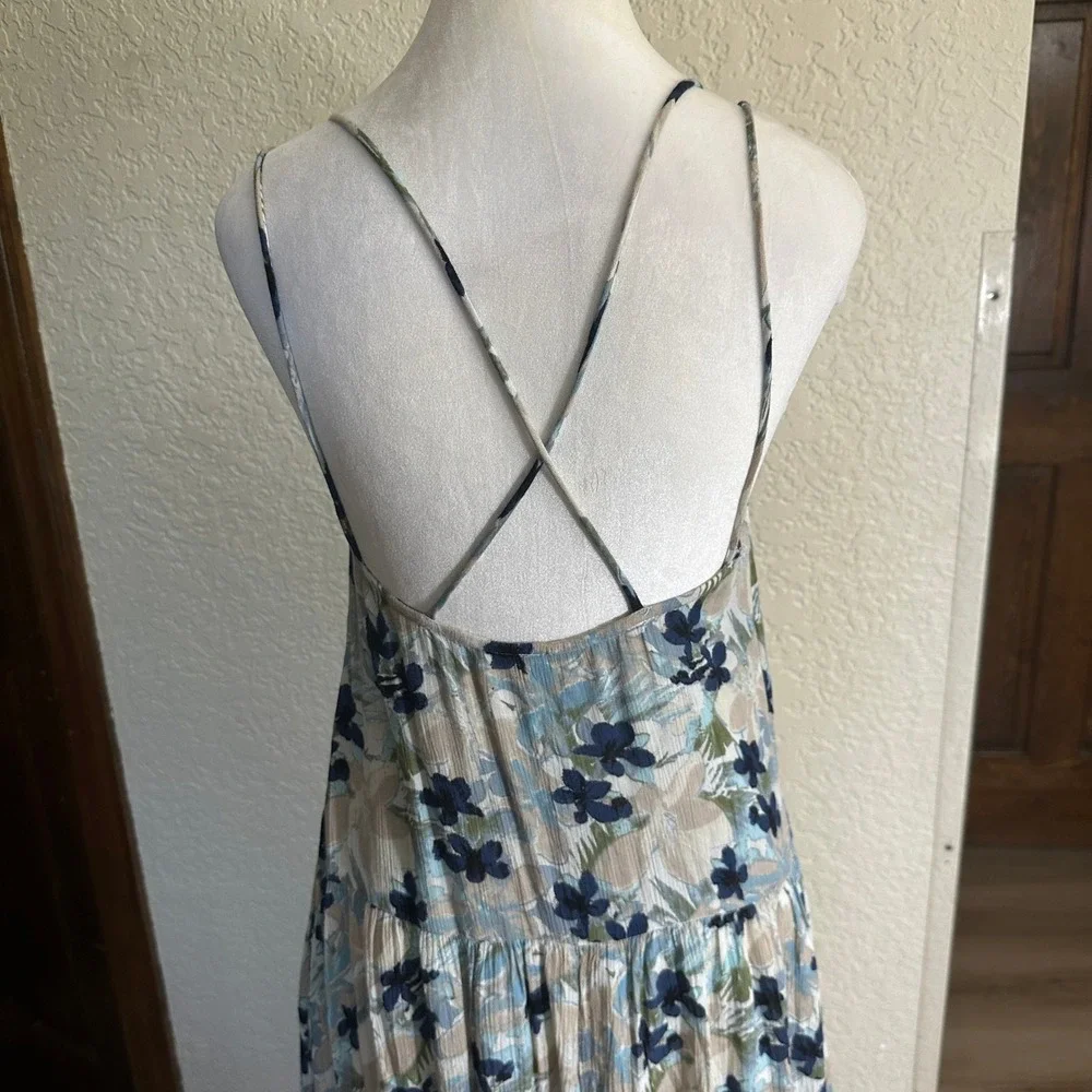 FREE PEOPLE BLUE MULBERRY KEYHOLE MAXI DRESS XTRA SMALL BOHO STRAPPY - Picture 3 of 15
